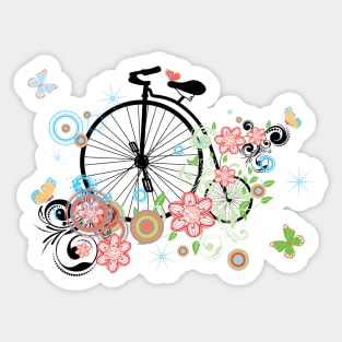 Big wheel bicycle with flowers Sticker